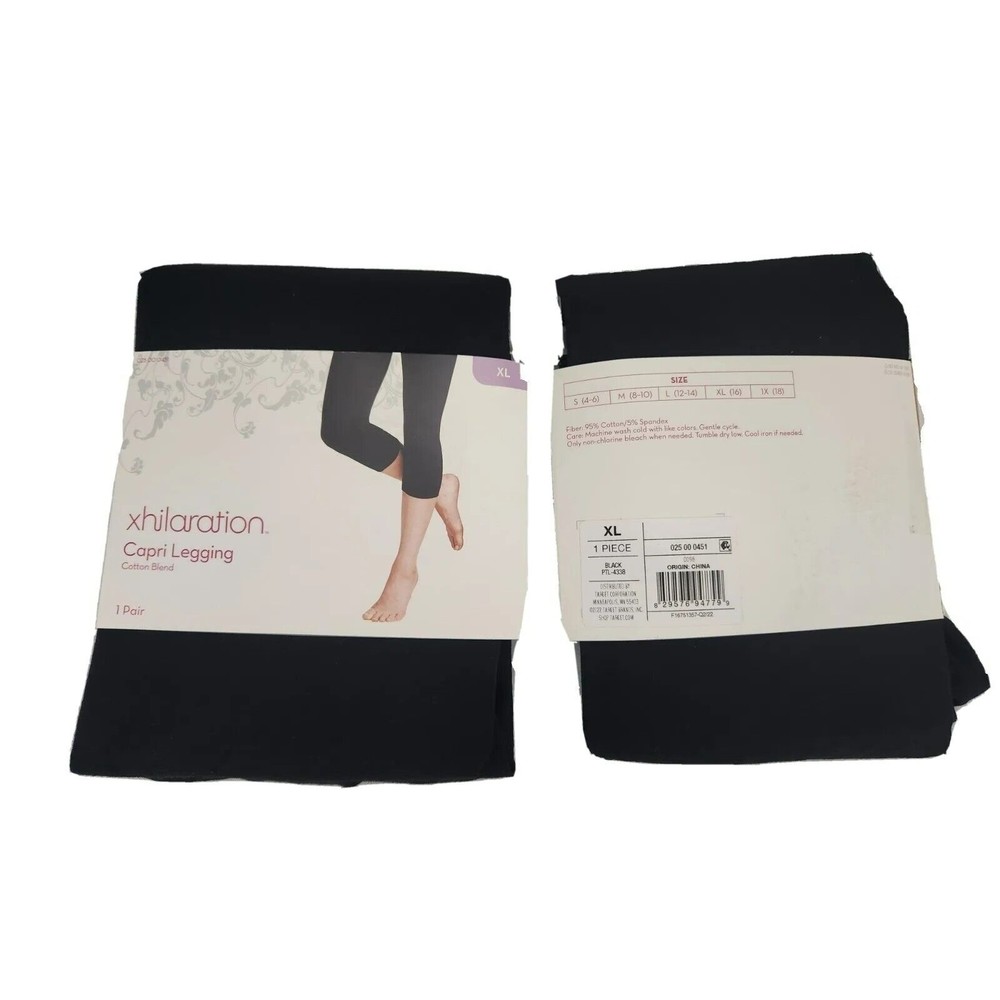2 Pair Womens Xhilaration Capri Leggings XL Black Cotton Blend Workout